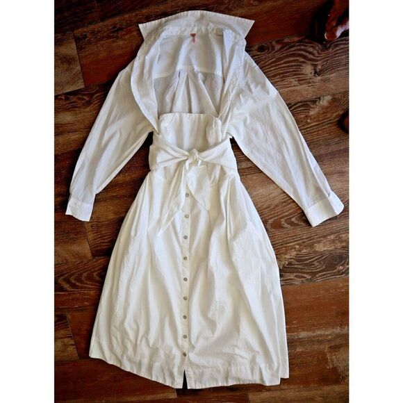 Free People OB1817734 Women's Sz XS White Isley L/S 2-in-1 Cotton Midi Dress - Picture 6 of 15